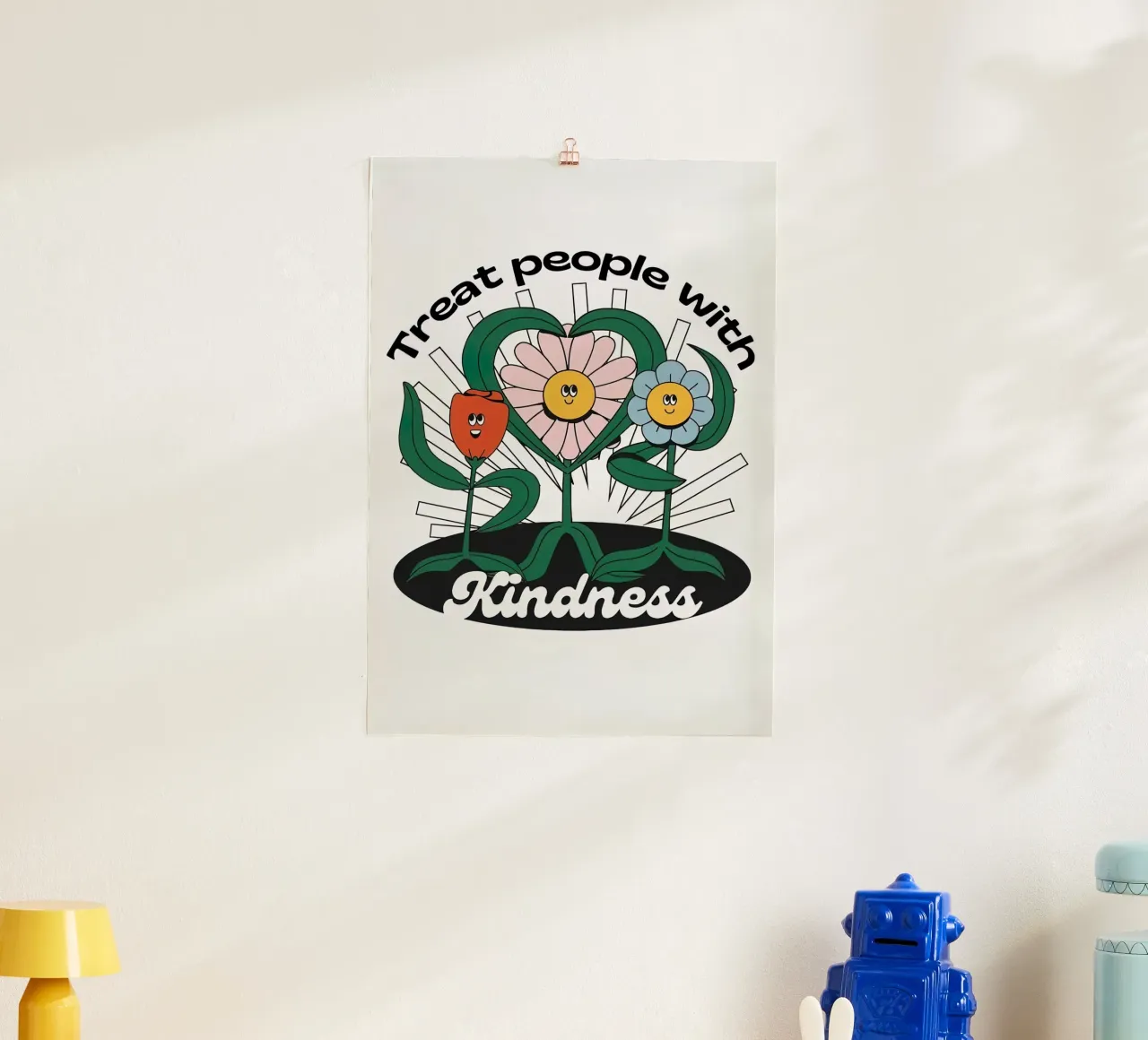 Trattare le persone con gentilezza poster con telaio in plastica da hanna shop