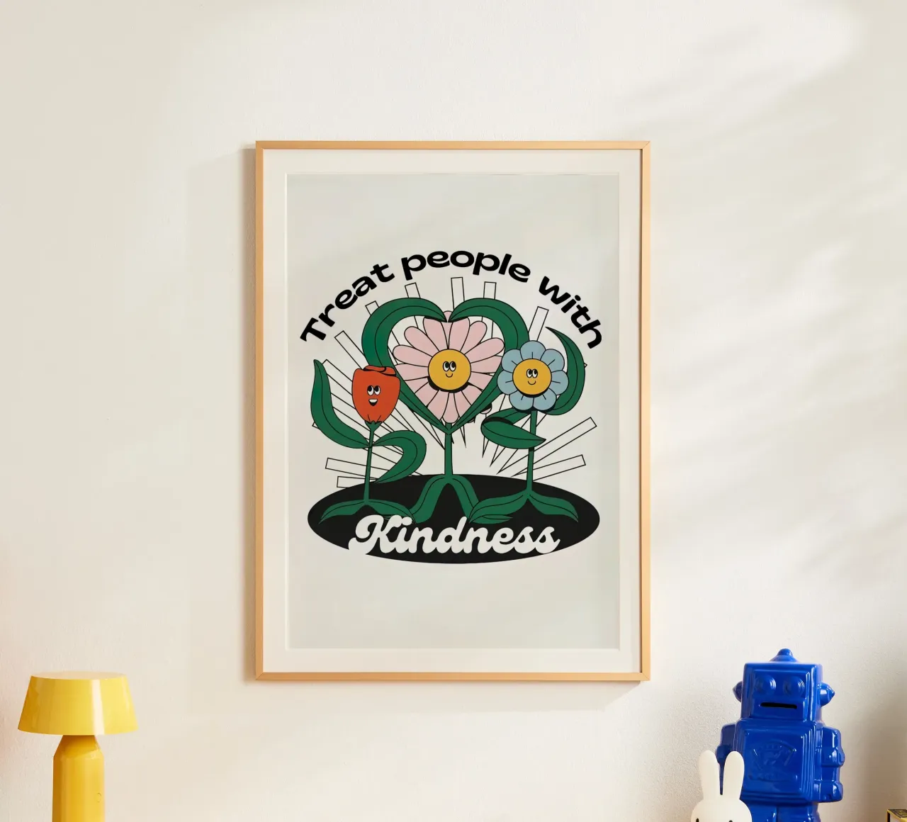 Trattare le persone con gentilezza poster con telaio in plastica da hanna shop
