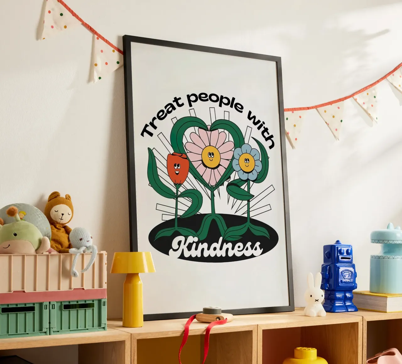 Trattare le persone con gentilezza poster con telaio in plastica da hanna shop
