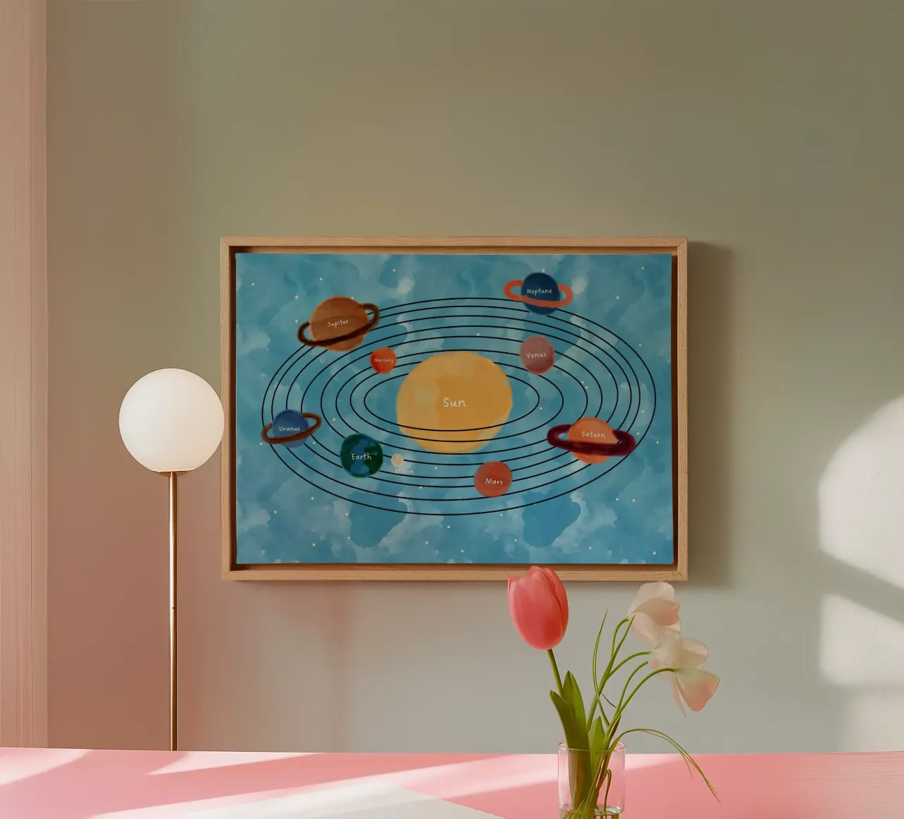 Poster per bambini sui pianeti del sistema solare tela con Cornice a cassetta da vintagepod