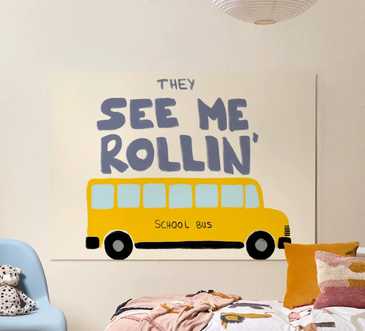 Poster per scuolabus "They See Me Rollin'" - Arte per la cameretta dei bambini poster con telaio in alluminio da vintagepod