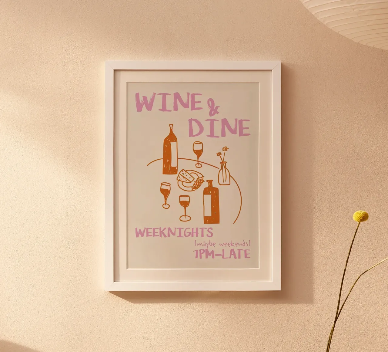 Vino e cena poster con telaio in legno da hanna shop