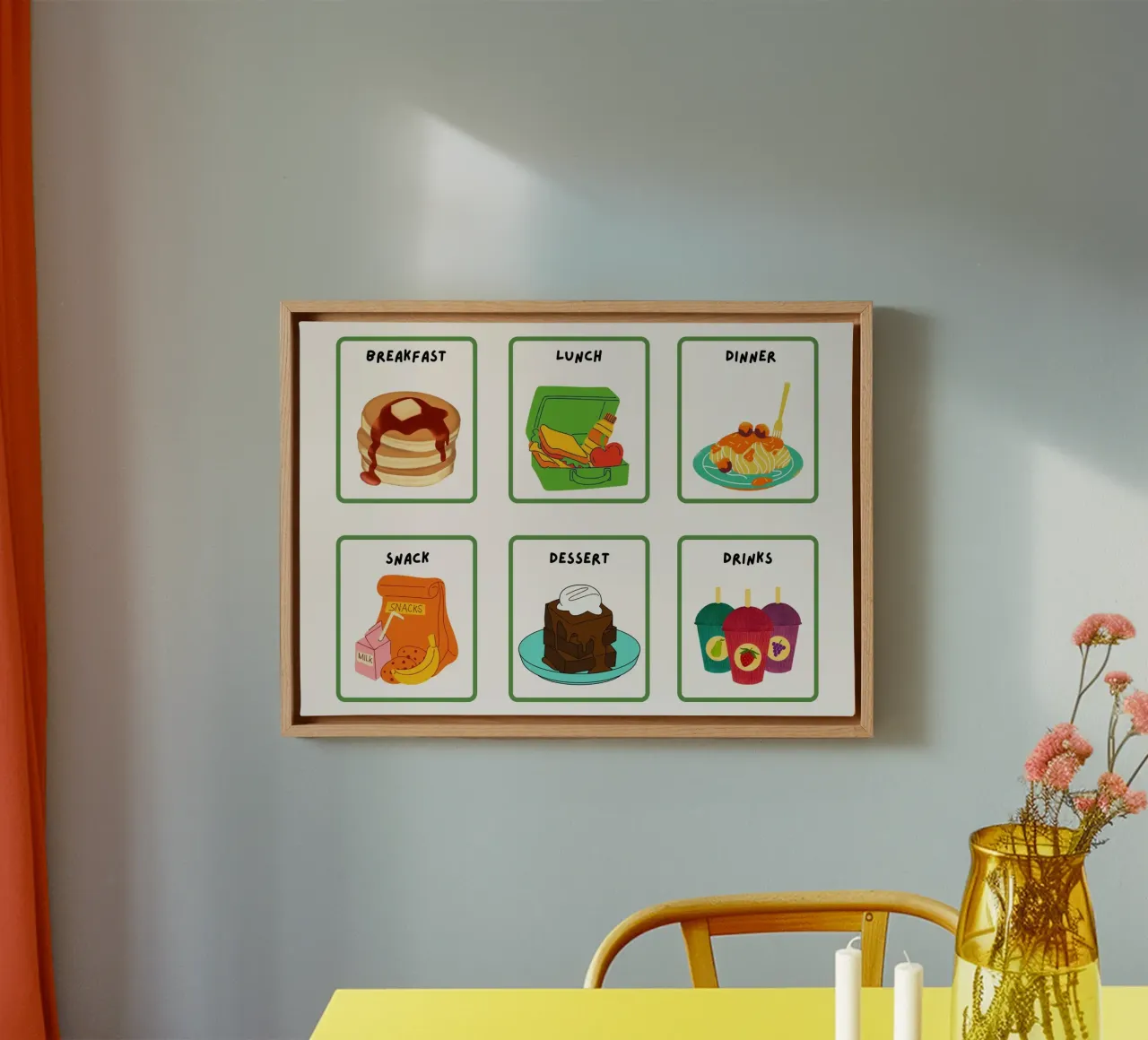 Kinderposter met dagelijkse maaltijden en drankjes - Schattige eetkunst canvas met Baklijst van vintagepod