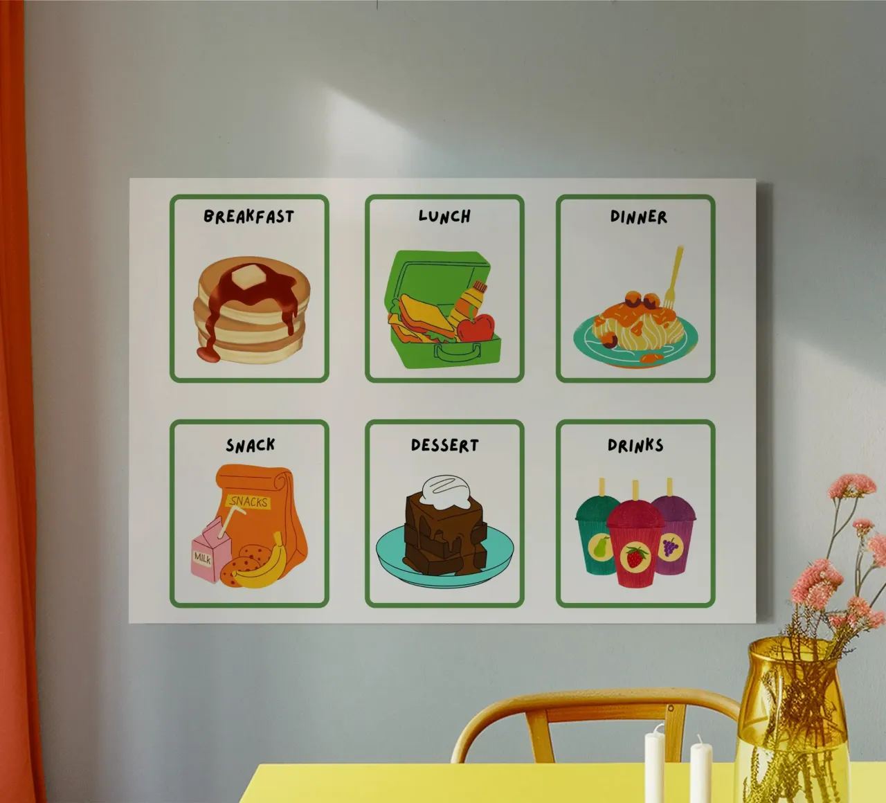 Kinderposter met dagelijkse maaltijden en drankjes - Schattige eetkunst canvas met Baklijst van vintagepod