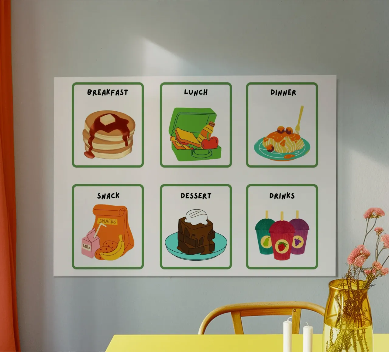 Poster per bambini "Pasti e bevande quotidiane" - Arte del cibo poster da vintagepod