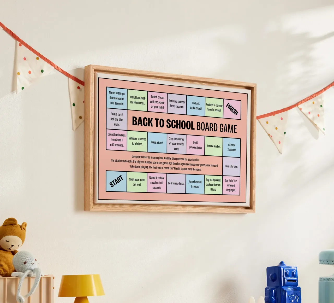 Poster del gioco da tavolo Back to School - Giochi divertenti per bambini tela con Cornice a cassetta da vintagepod