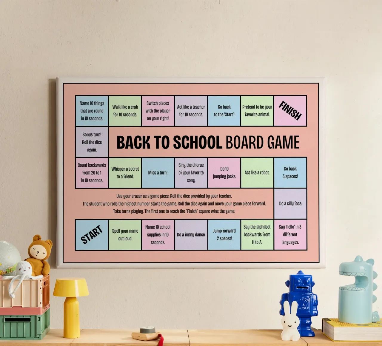 Poster del gioco da tavolo Back to School - Giochi divertenti per bambini tela con Cornice a cassetta da vintagepod