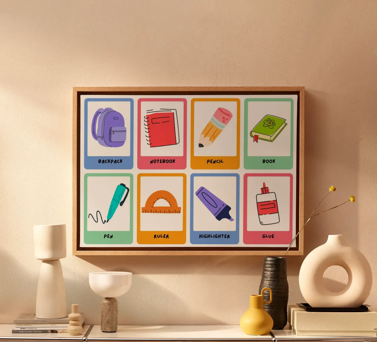 Schulsachen Educational Poster - Zurück zur Schule Kunst Leinwand mit Schattenfugenrahmen von vintagepod