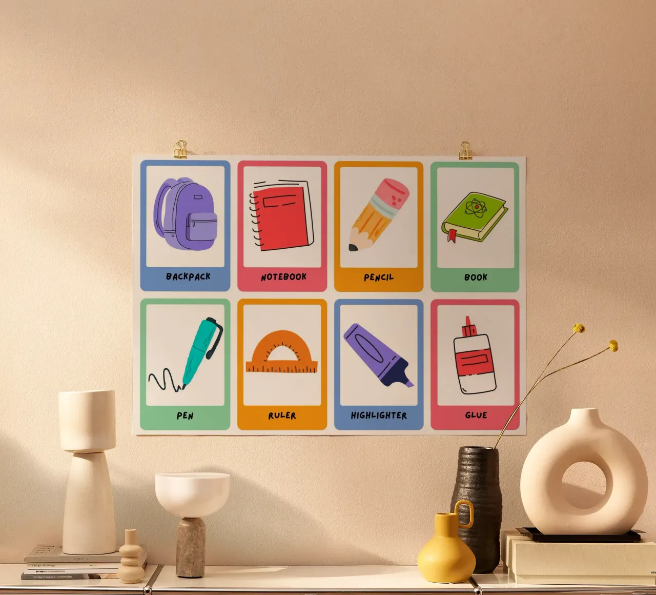 Schulsachen Educational Poster - Zurück zur Schule Kunst Poster von vintagepod