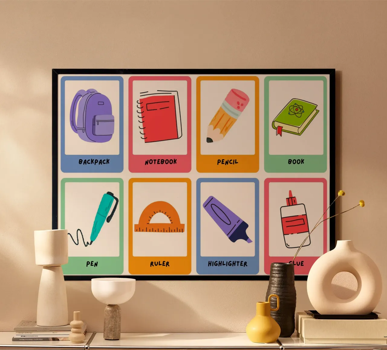 Schulsachen Educational Poster - Zurück zur Schule Kunst Poster von vintagepod