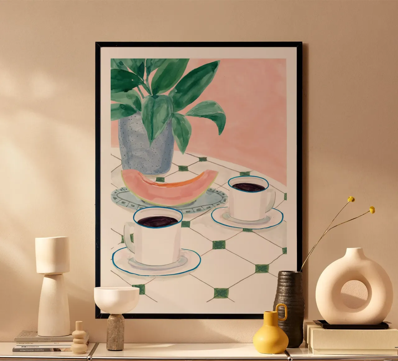 Mattine al melone poster con telaio in plastica da hanna shop