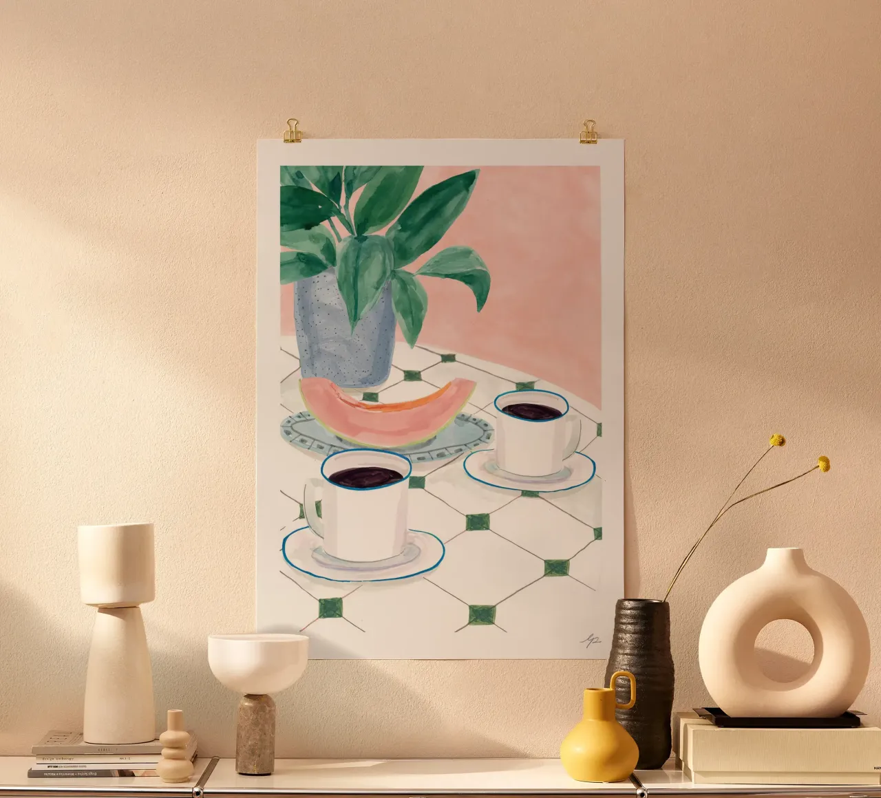 Mattine al melone poster con telaio in plastica da hanna shop
