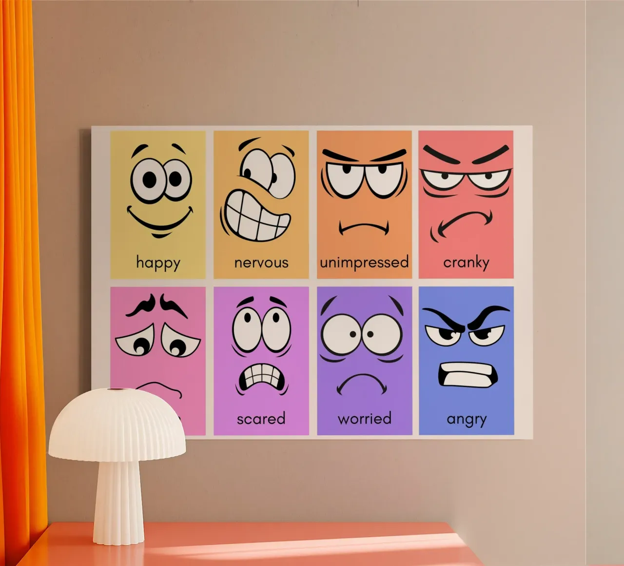 Faces of Emotion Poster - Feelings Chart for Kids canvas with Floater frame by vintagepod