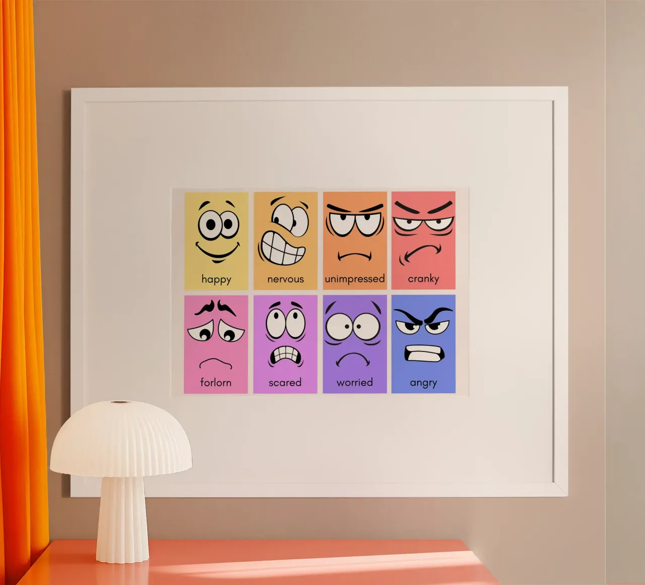 Poster con i volti delle emozioni - Grafico dei sentimenti per bambini poster con telaio in plastica da vintagepod