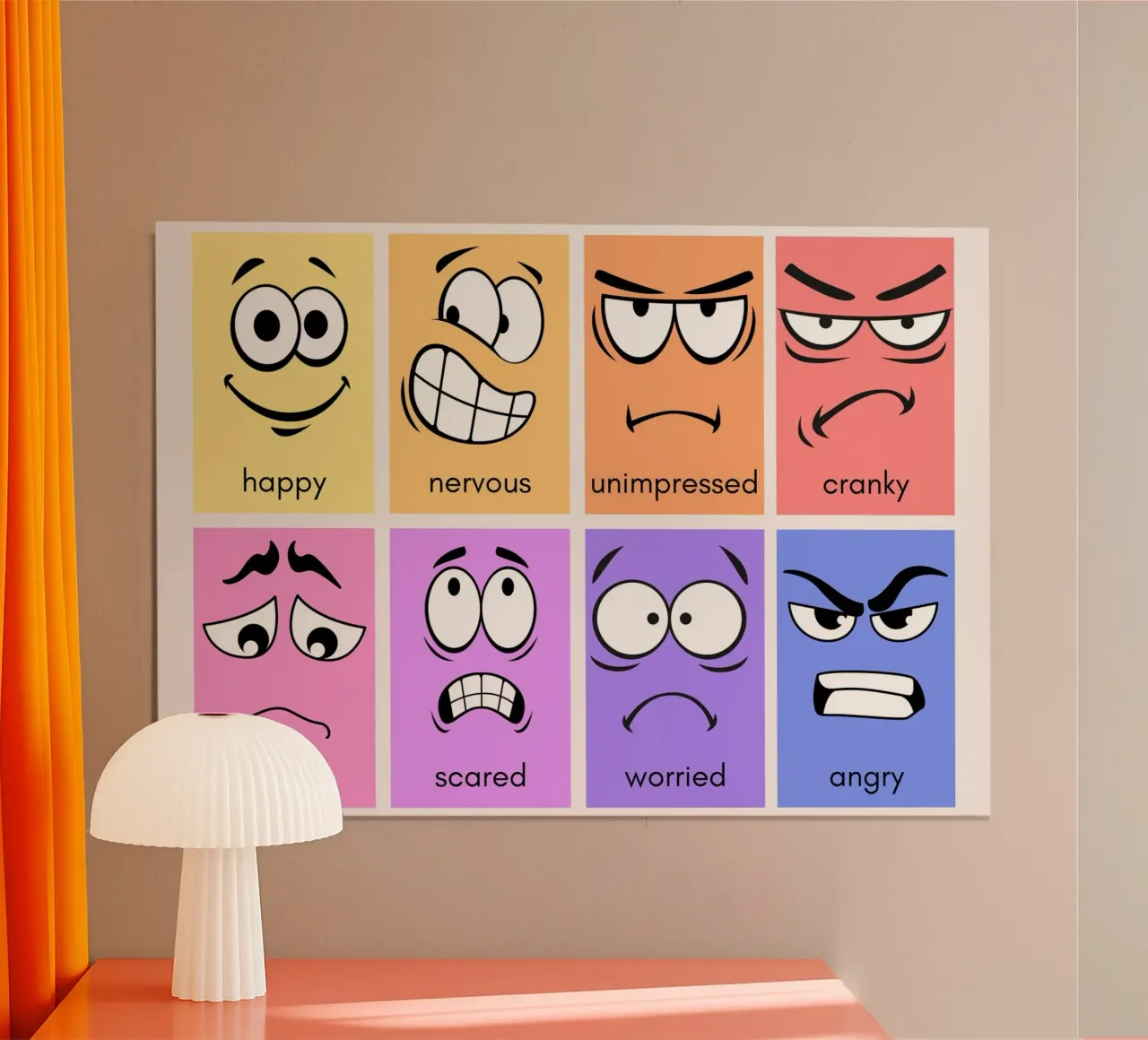 Poster con i volti delle emozioni - Grafico dei sentimenti per bambini poster con telaio in plastica da vintagepod