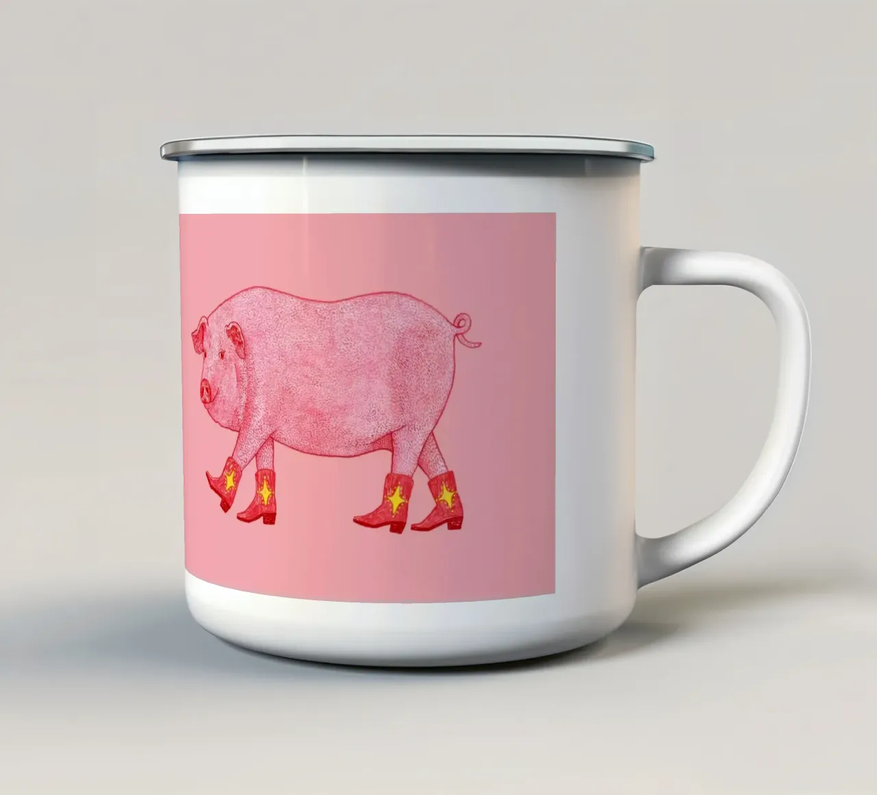 Marjorie The Pig tazza in smalto da AnyoneCanYeehaw