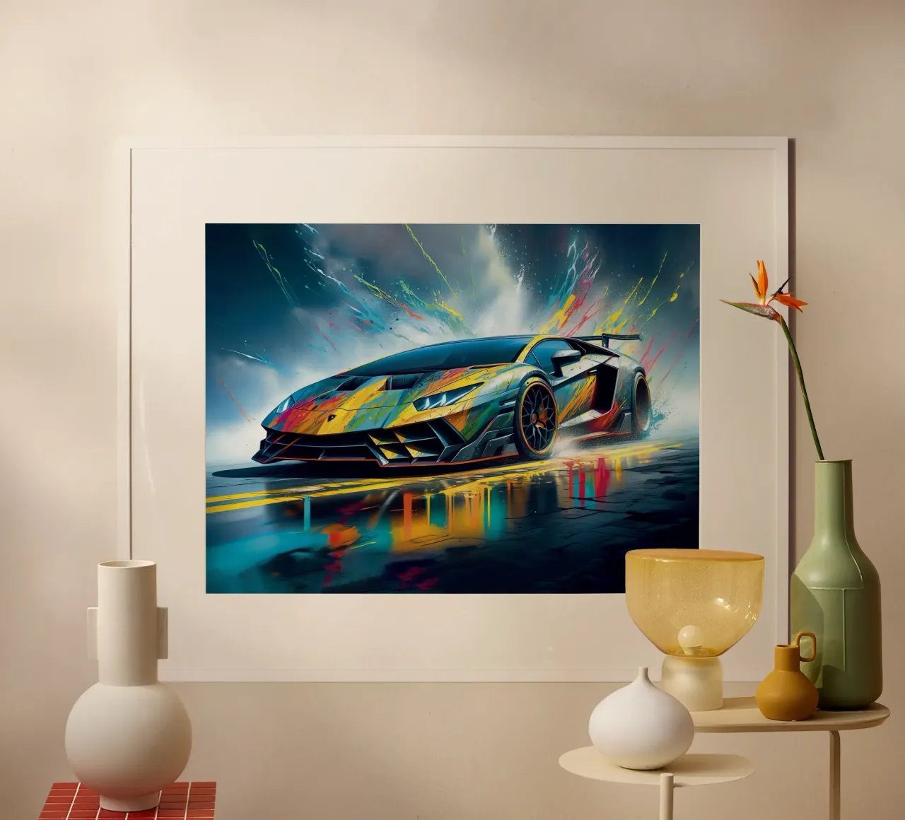 Aventador colorata su strada poster con telaio in plastica da 🥝 KIWI STORE