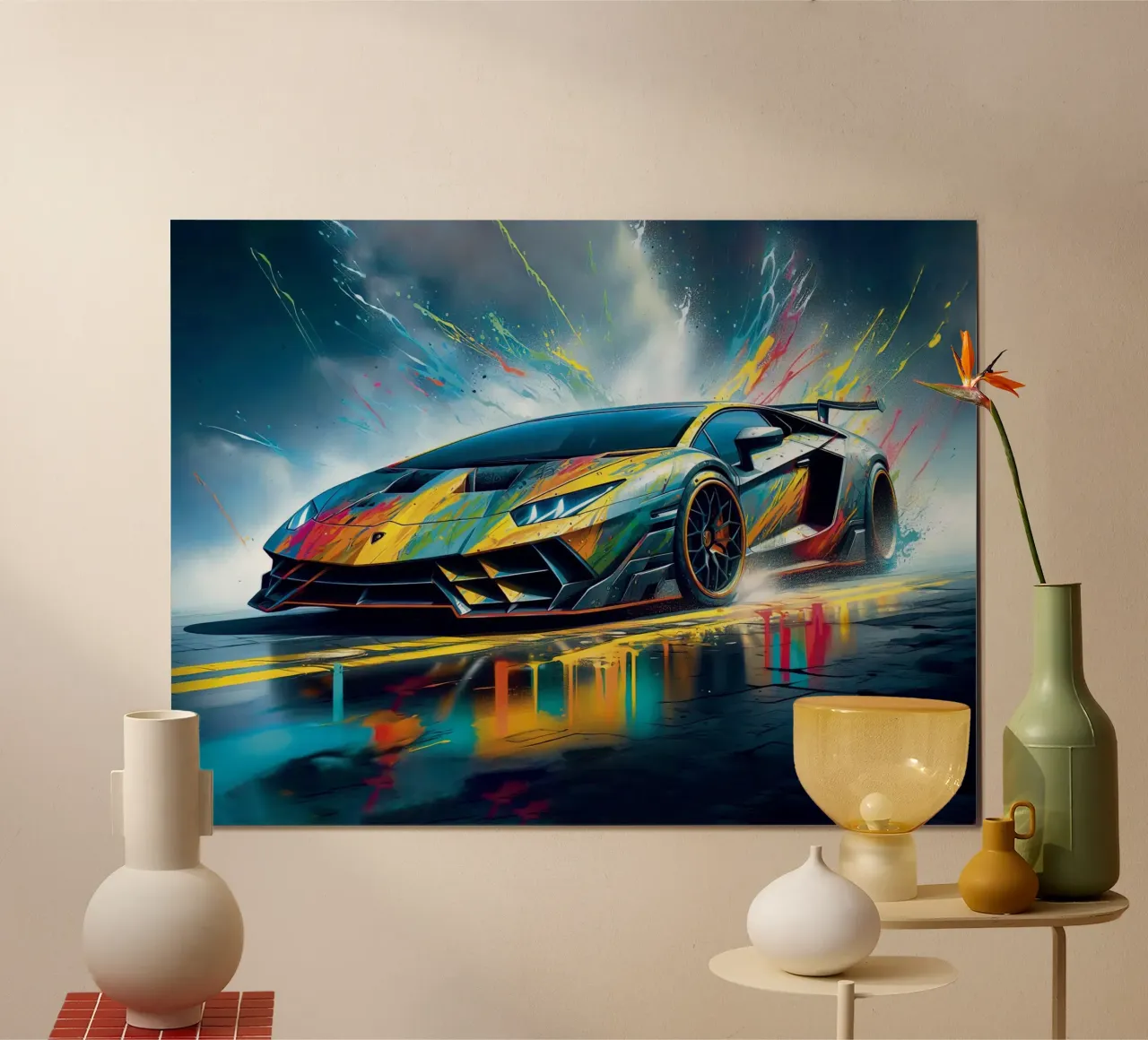 Aventador colorata su strada poster con telaio in plastica da 🥝 KIWI STORE