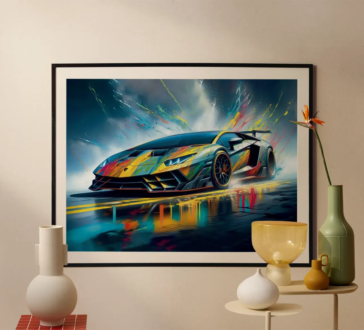 Aventador colorata su strada poster con telaio in plastica da 🥝 KIWI STORE