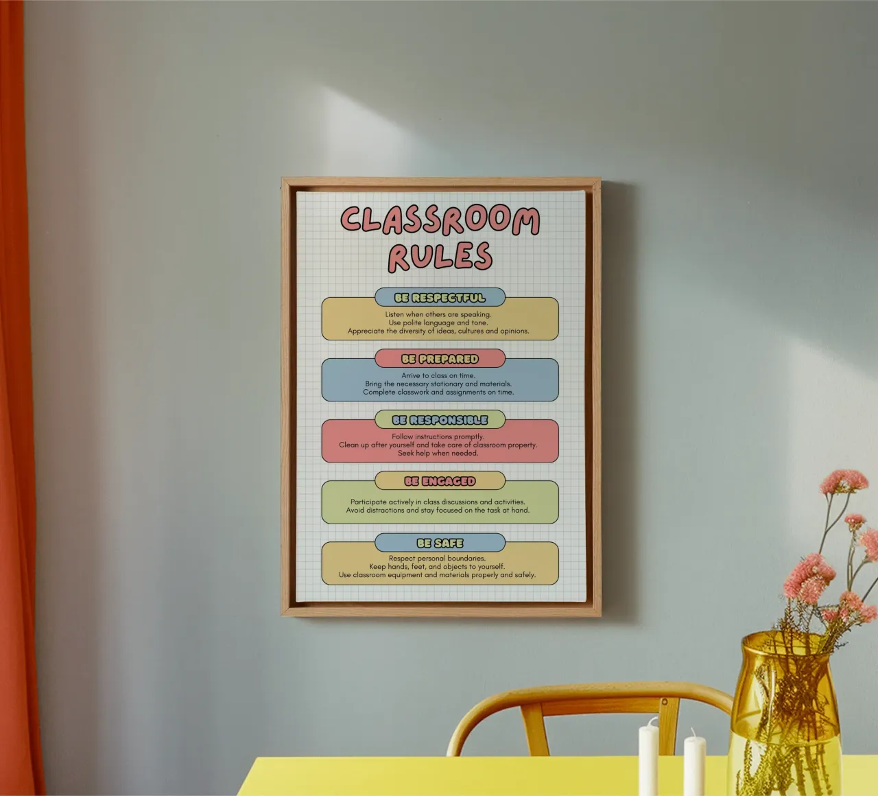 Classroom Rules Poster - Educational School Art canvas with Floater frame by vintagepod