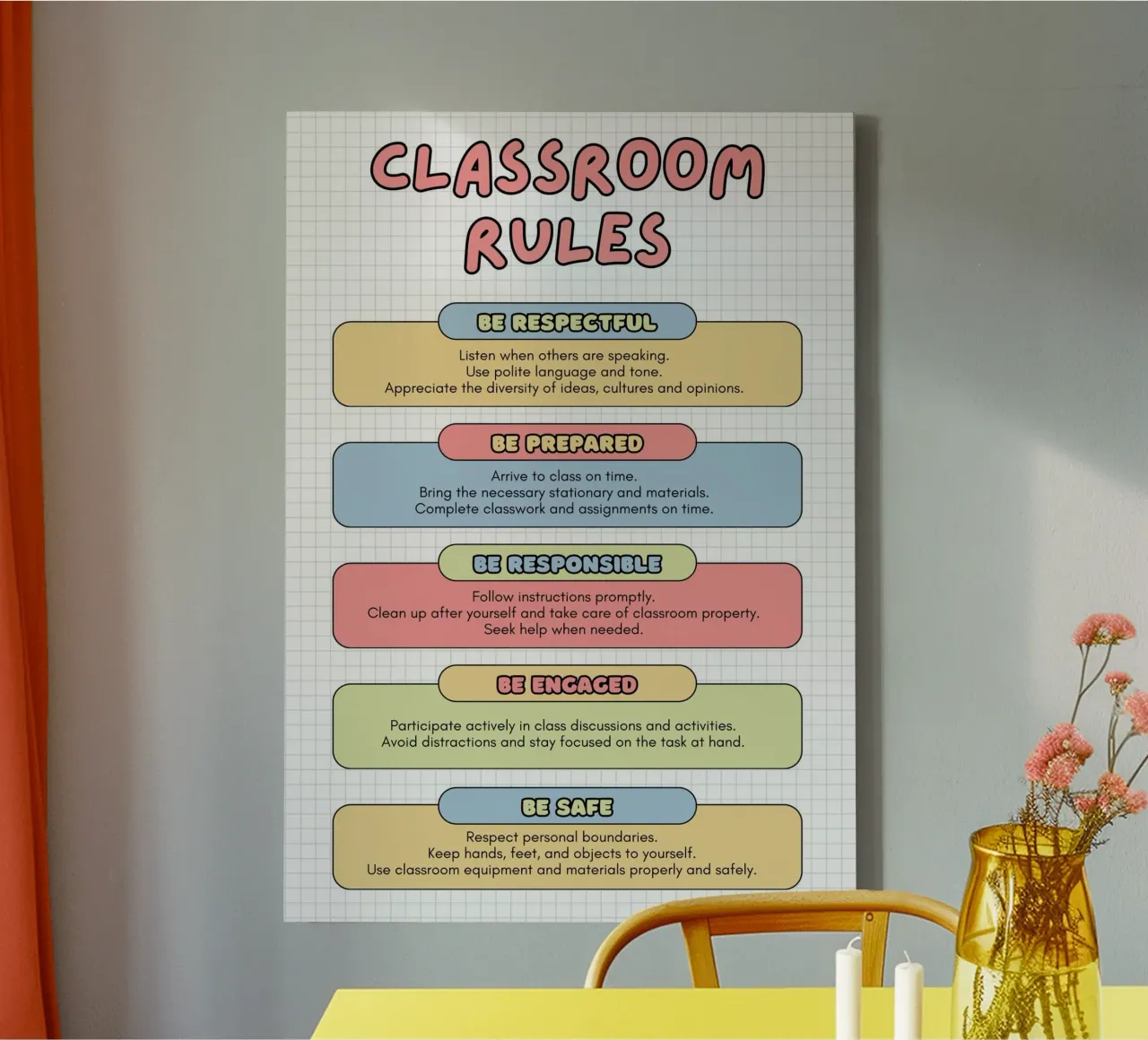 Classroom Rules Poster - Educational School Art canvas with Floater frame by vintagepod