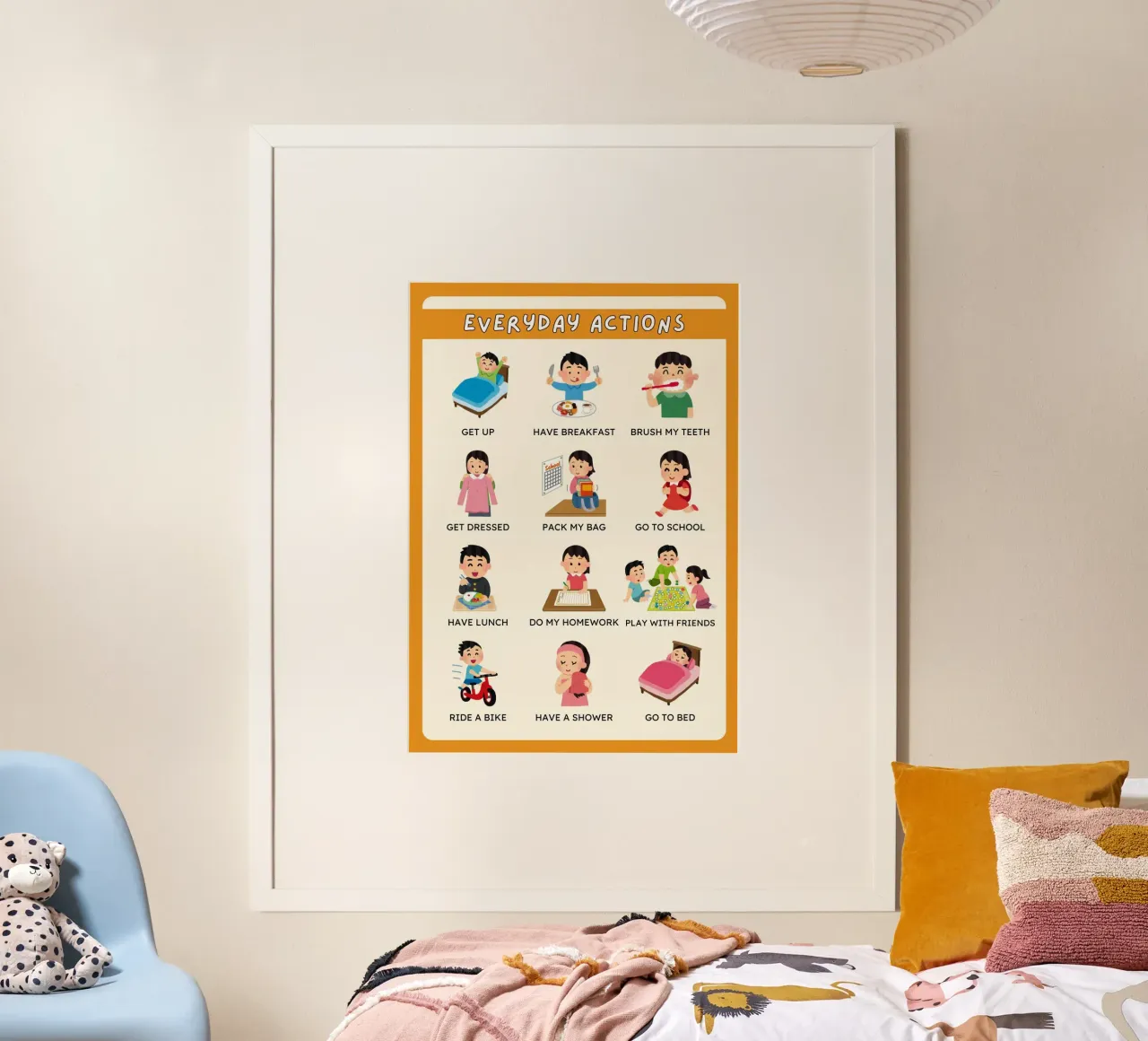 Poster delle azioni quotidiane - Arte della routine quotidiana dei bambini poster con telaio in plastica da vintagepod