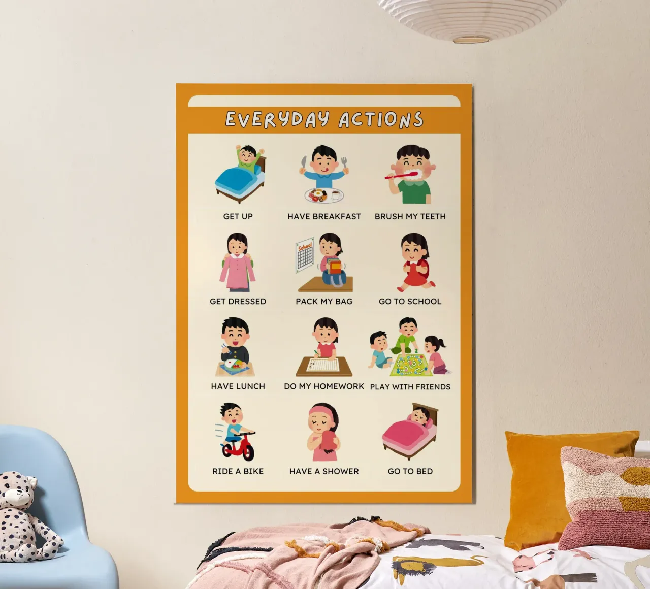 Poster delle azioni quotidiane - Arte della routine quotidiana dei bambini poster con telaio in plastica da vintagepod