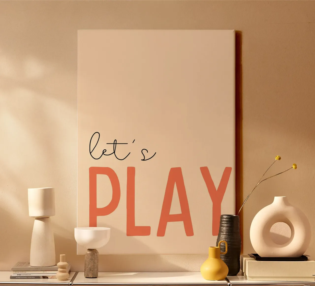 Poster minimalista per la stanza dei giochi "Let's Play" - Arte moderna tela con Cornice a cassetta da vintagepod
