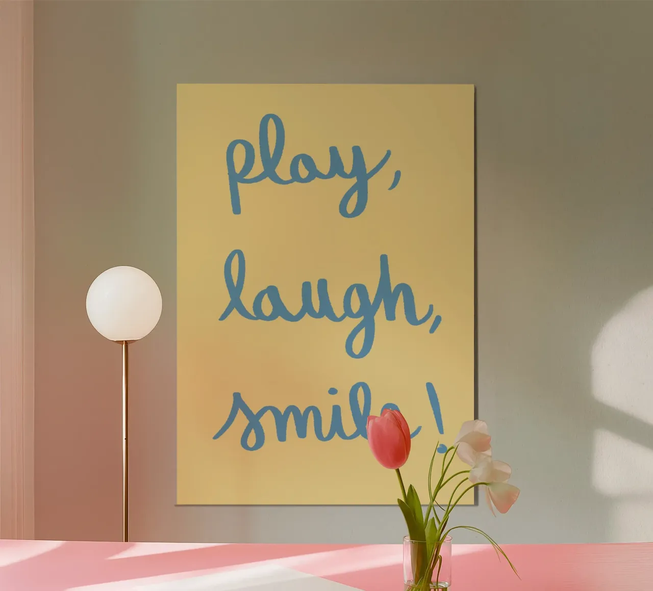 "Gioca, ridi, sorridi!". Arte ispiratrice per bambini poster con telaio in alluminio da vintagepod