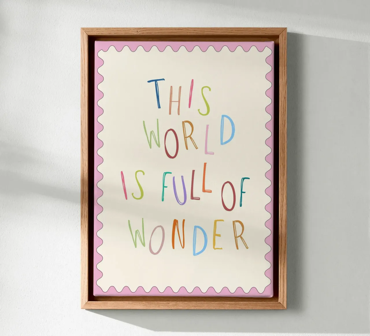 "Diese Welt ist voller Wunder" Zitat Poster - Kinder Kunst Leinwand mit Schattenfugenrahmen von vintagepod