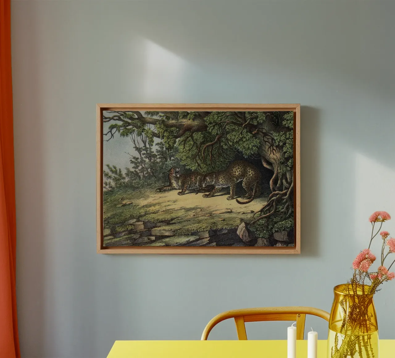 Vintage Kolb 12 Tafel 28 Leopard canvas with Floater frame by Vintage Print Collection