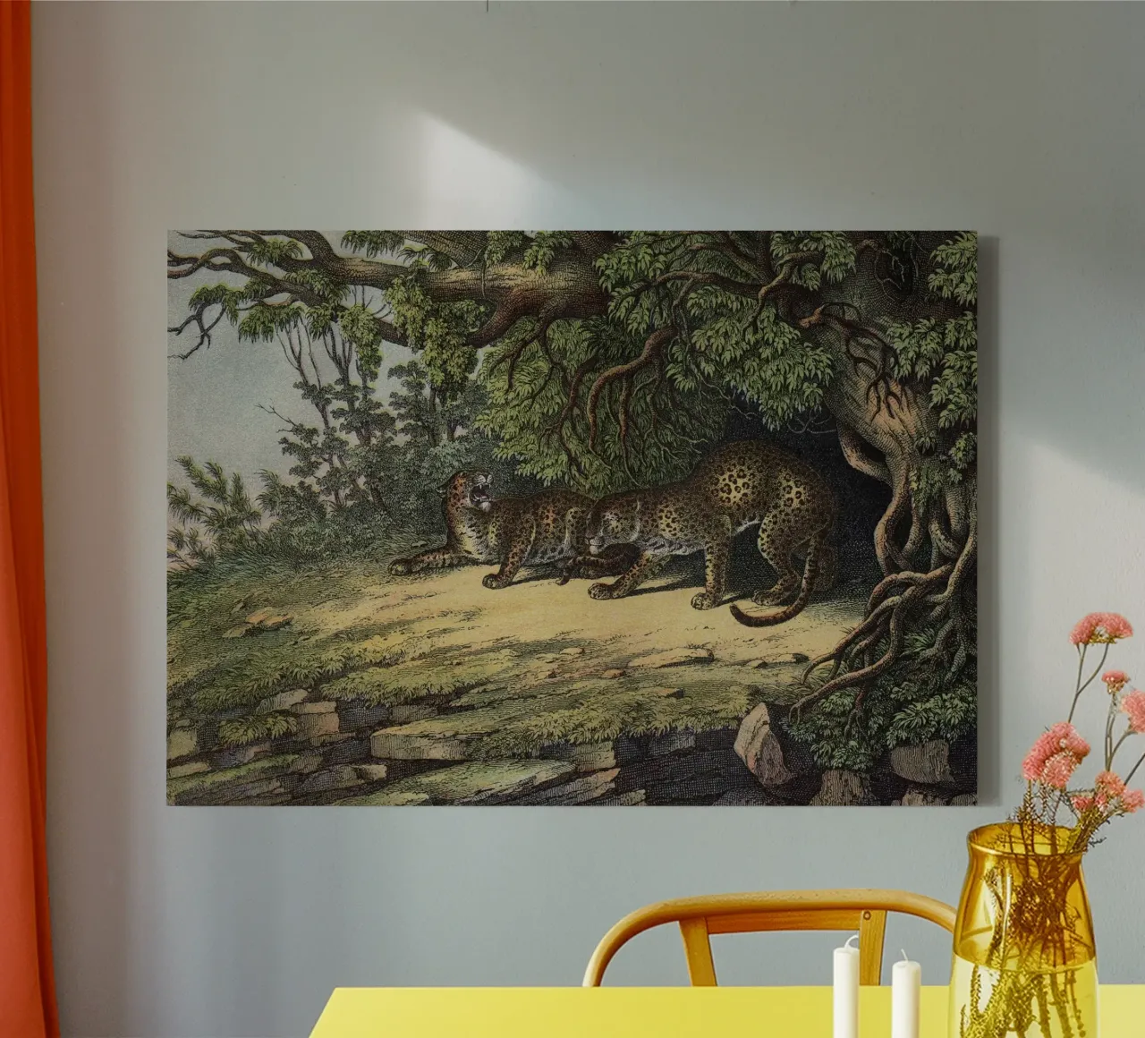Vintage Kolb 12 Tafel 28 Leopard canvas with Floater frame by Vintage Print Collection