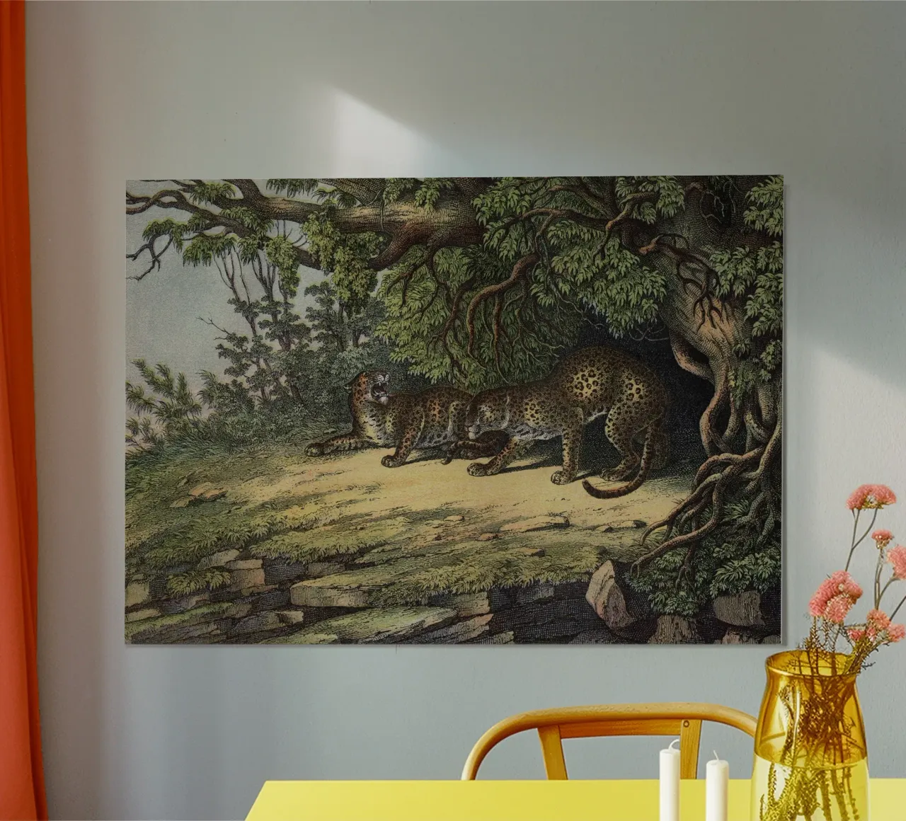 Vintage Kolb 12 Tafel 28 Leopard poster con telaio in legno da Vintage Print Collection