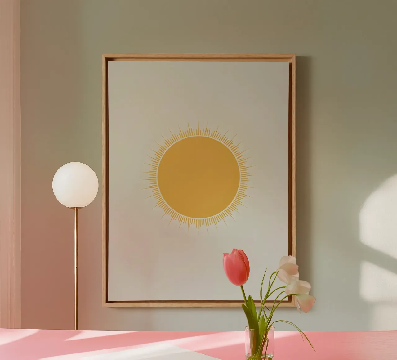 Sun Circle canvas with Floater frame by The Green Room