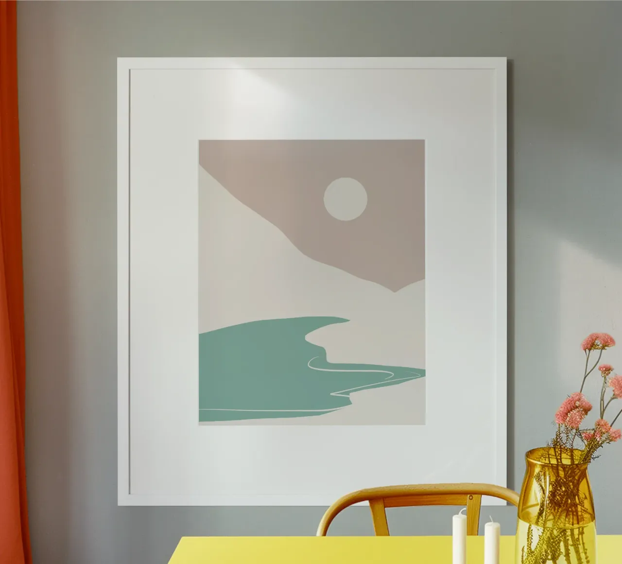 Paesaggio bianco poster con telaio in legno da Little Dean