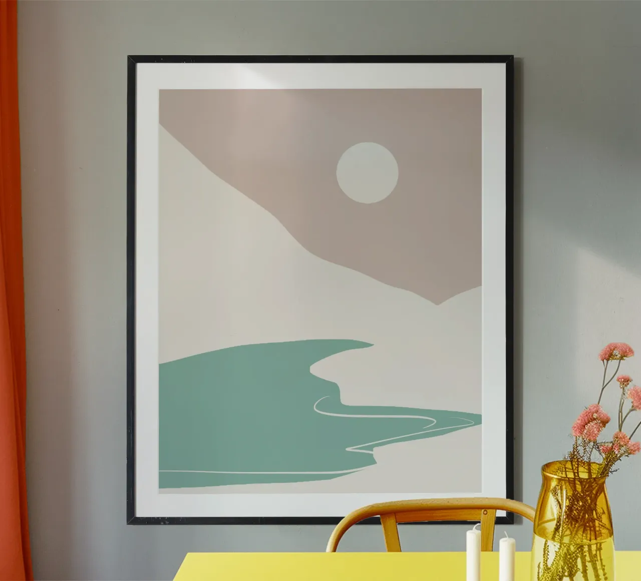 Paesaggio bianco poster con telaio in legno da Little Dean