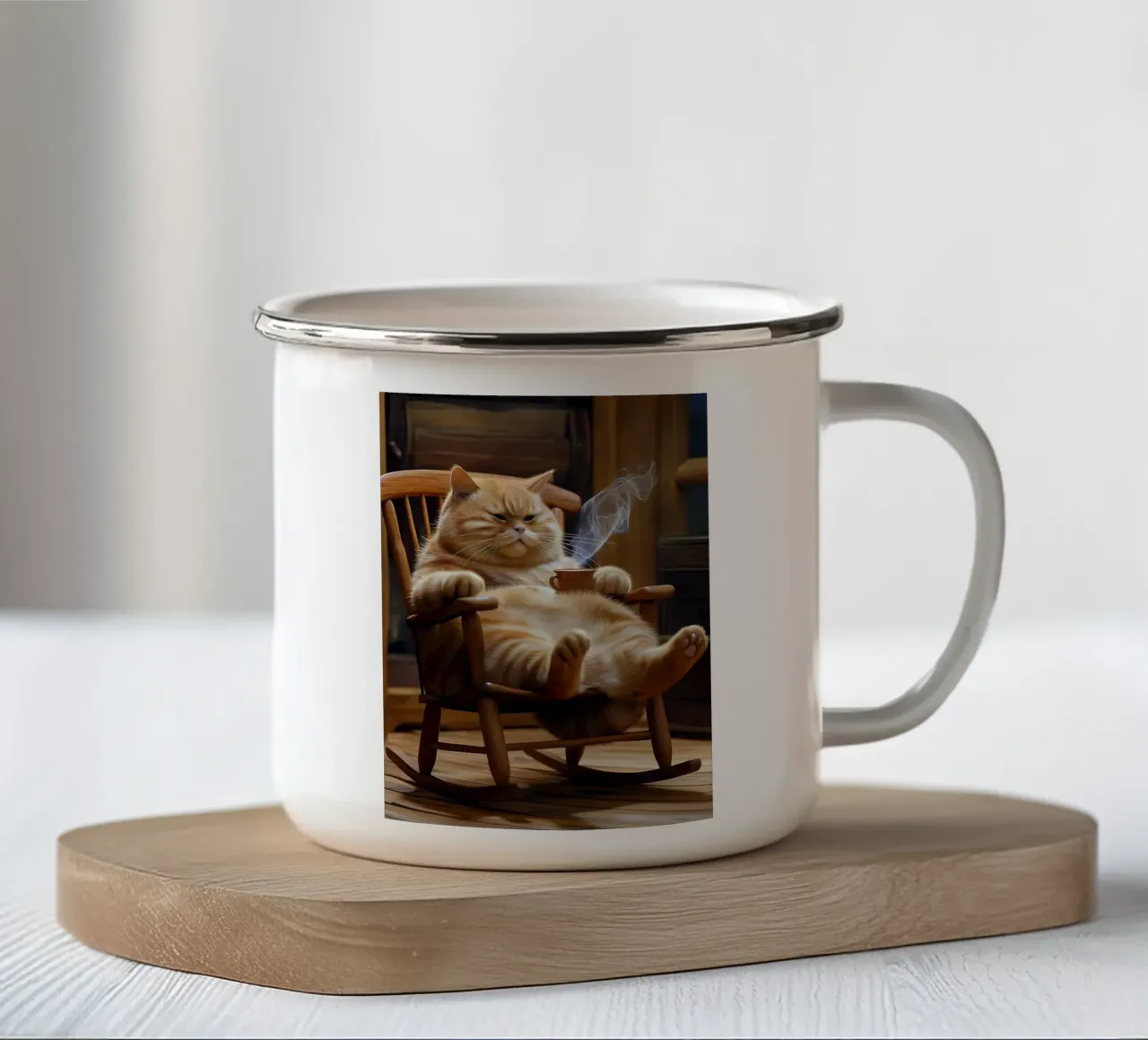 Gatto sulla sedia a dondolo tazza in smalto da Arjun