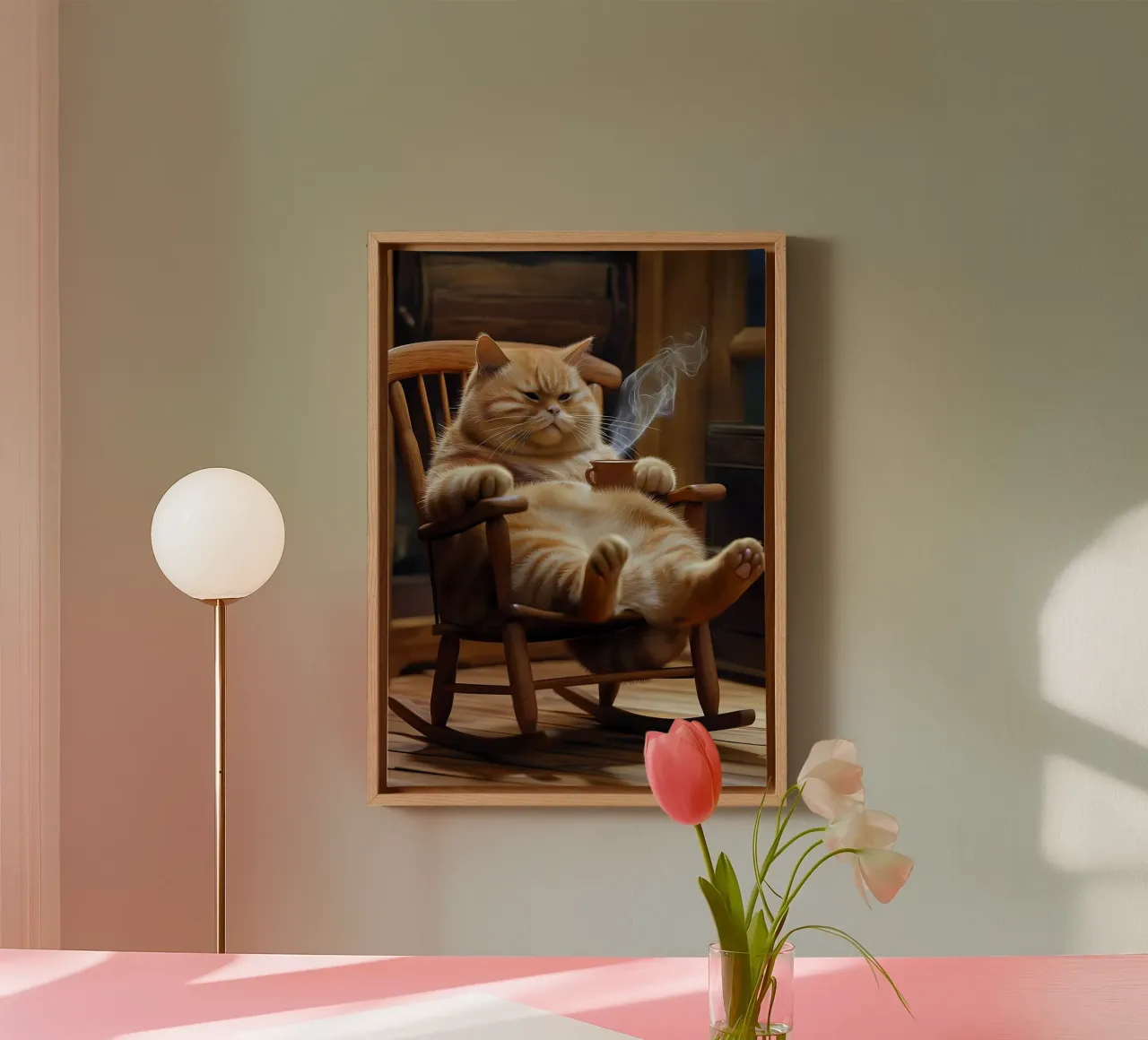 Cat in Rocking Chair canvas with Floater frame by Arjun