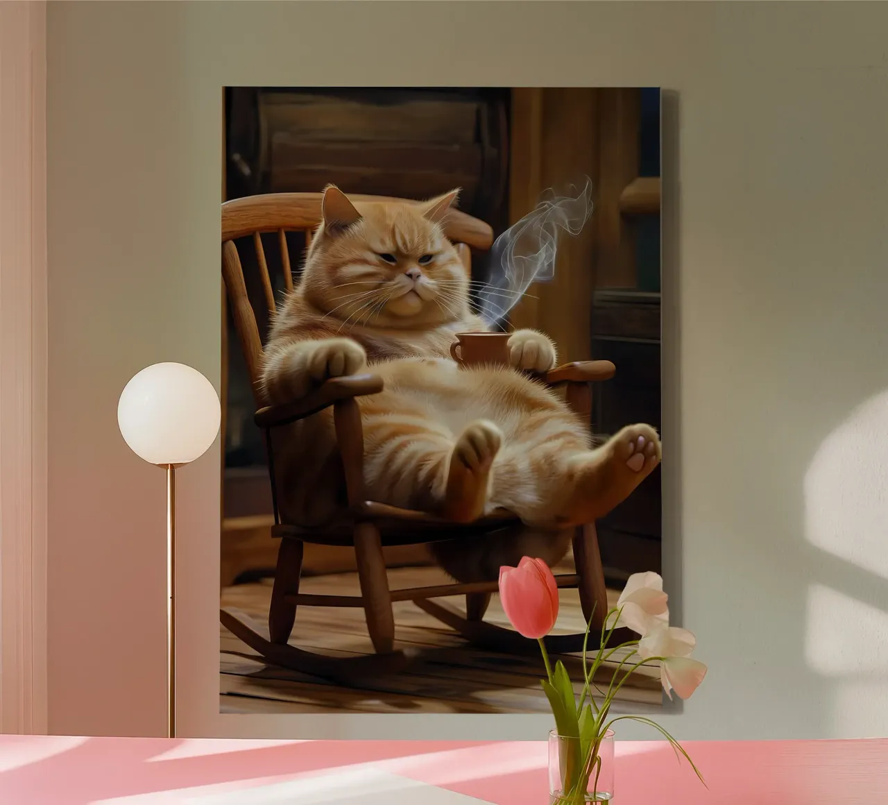 Cat in Rocking Chair canvas with Floater frame by Arjun