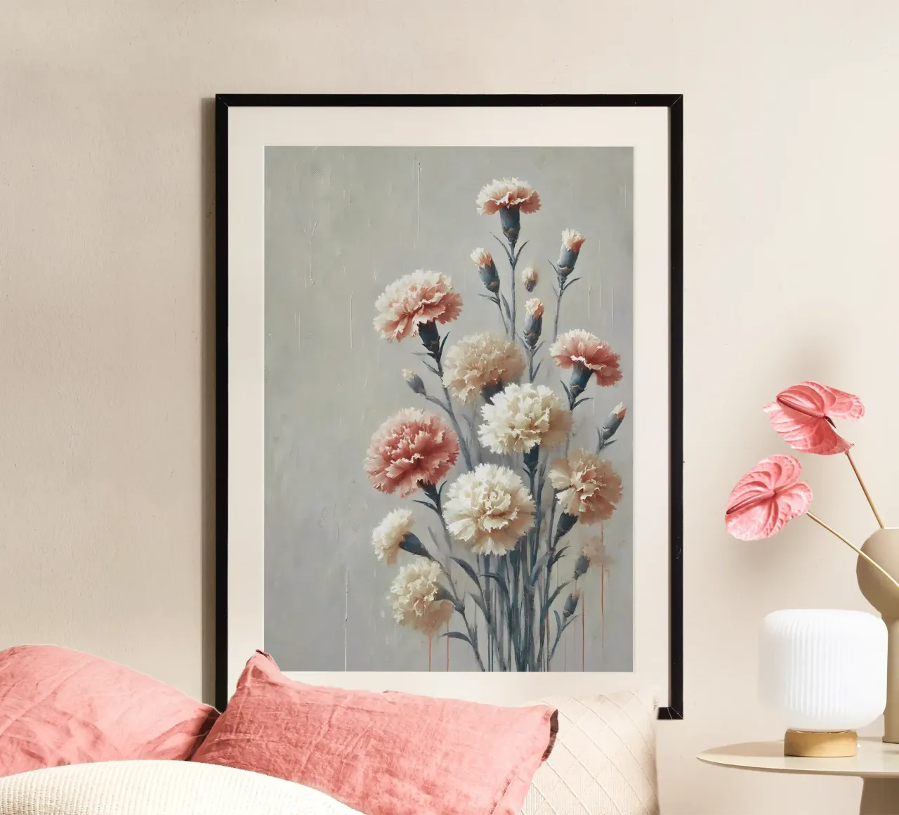 Garofani color crema e arancio - Arte murale floreale elegante poster da VintageBotanics