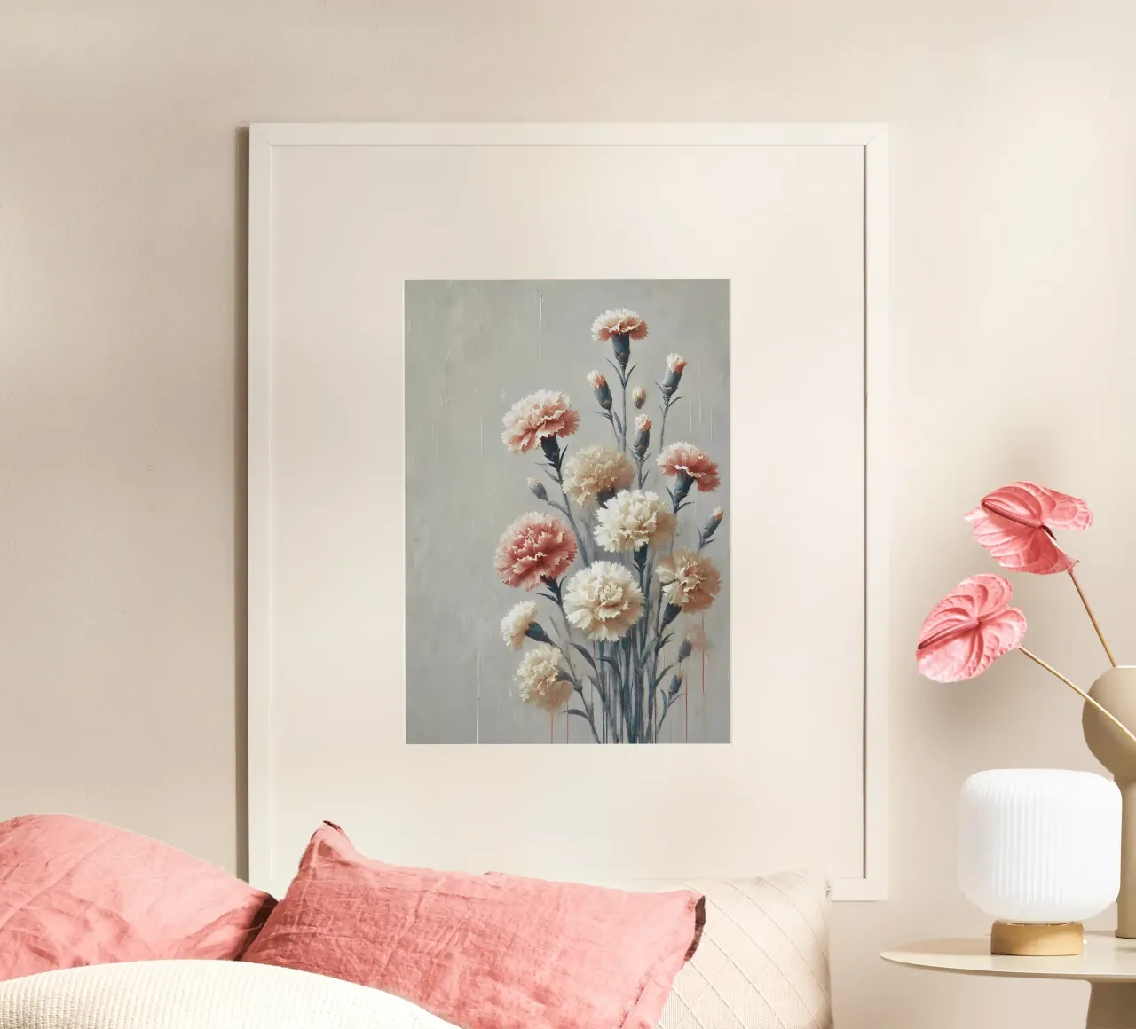 Garofani color crema e arancio - Arte murale floreale elegante poster da VintageBotanics