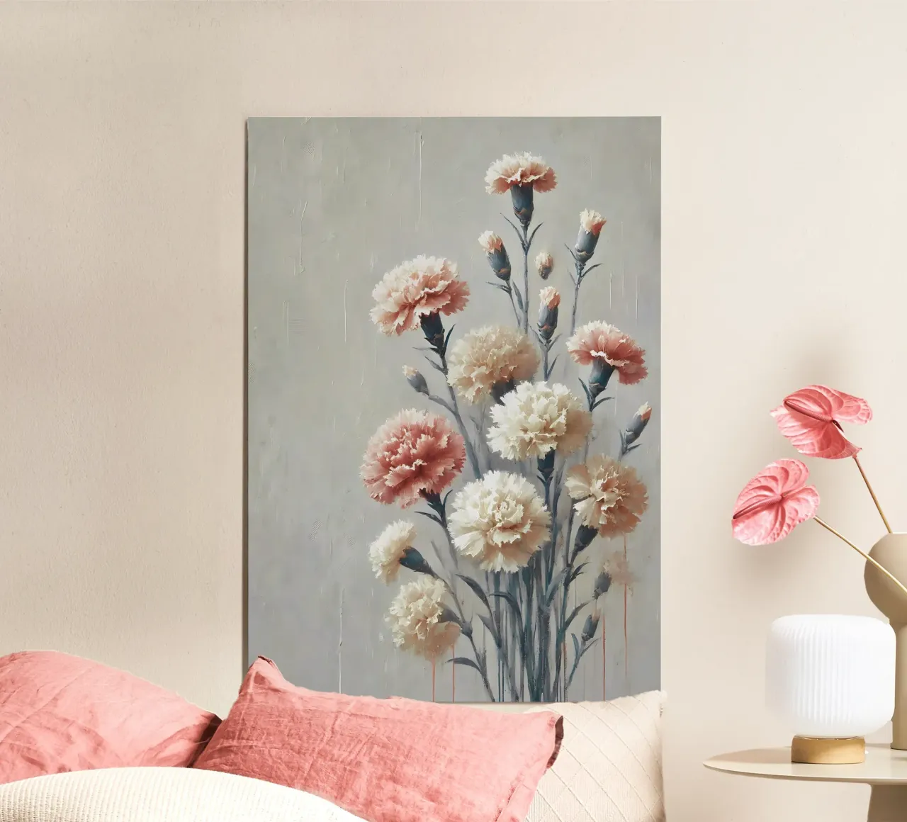 Garofani color crema e arancio - Arte murale floreale elegante poster da VintageBotanics