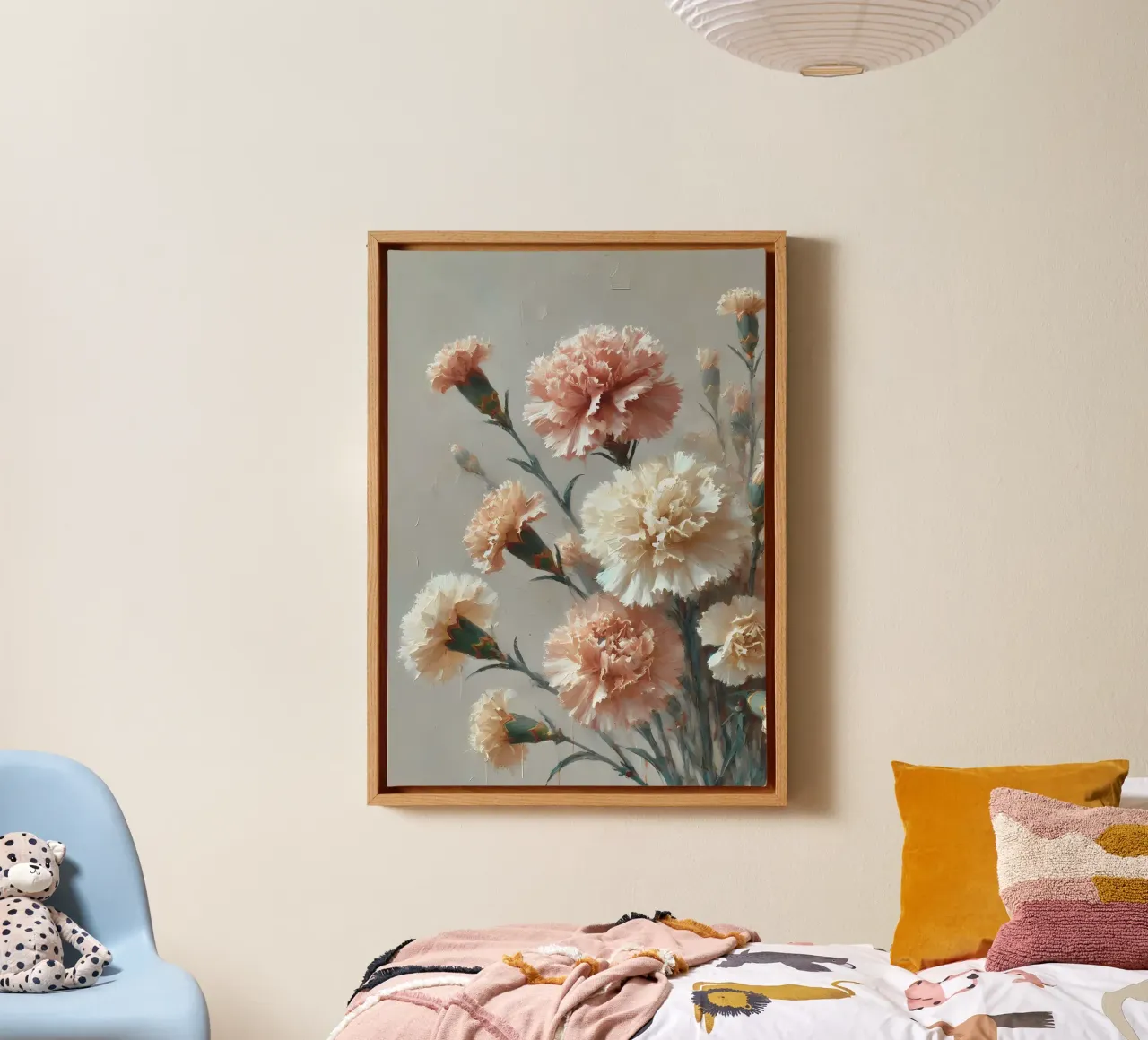 Blush & Cream Anjers - Elegante Bloemsierkunst canvas met Baklijst van VintageBotanics