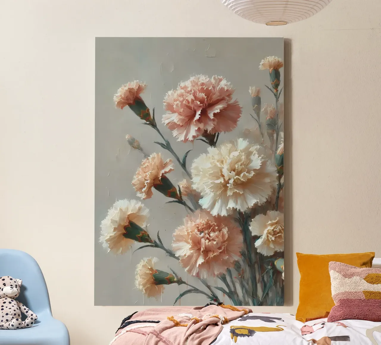 Blush & Cream Anjers - Elegante Bloemsierkunst canvas met Baklijst van VintageBotanics
