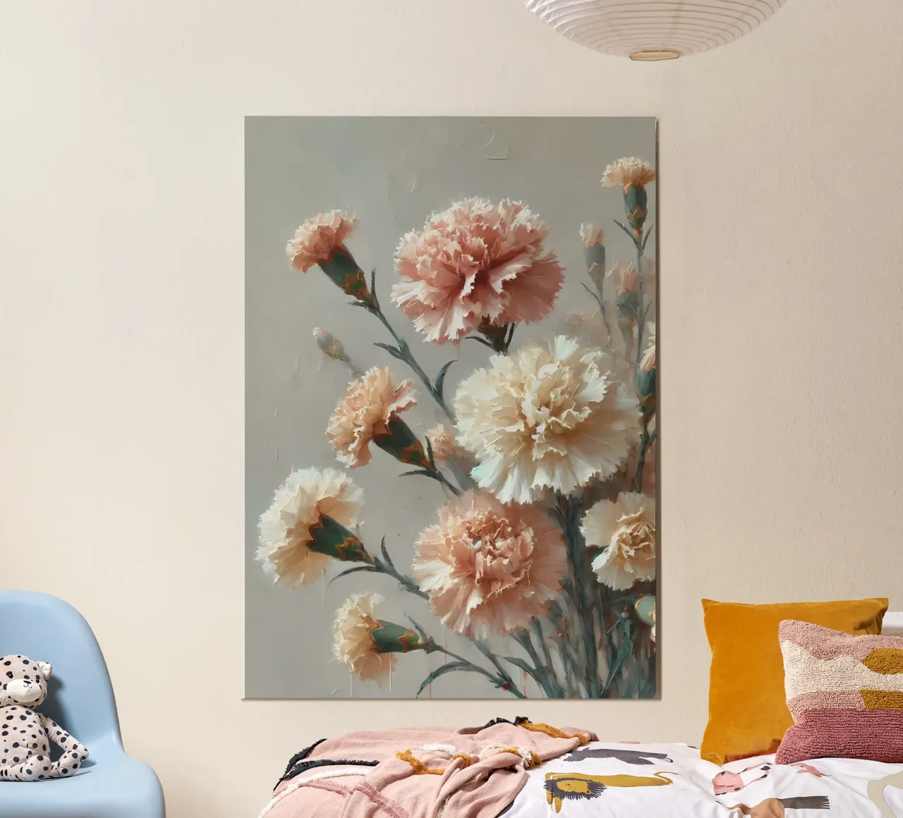 Garofani color crema e arancio - Arte murale floreale elegante poster da VintageBotanics