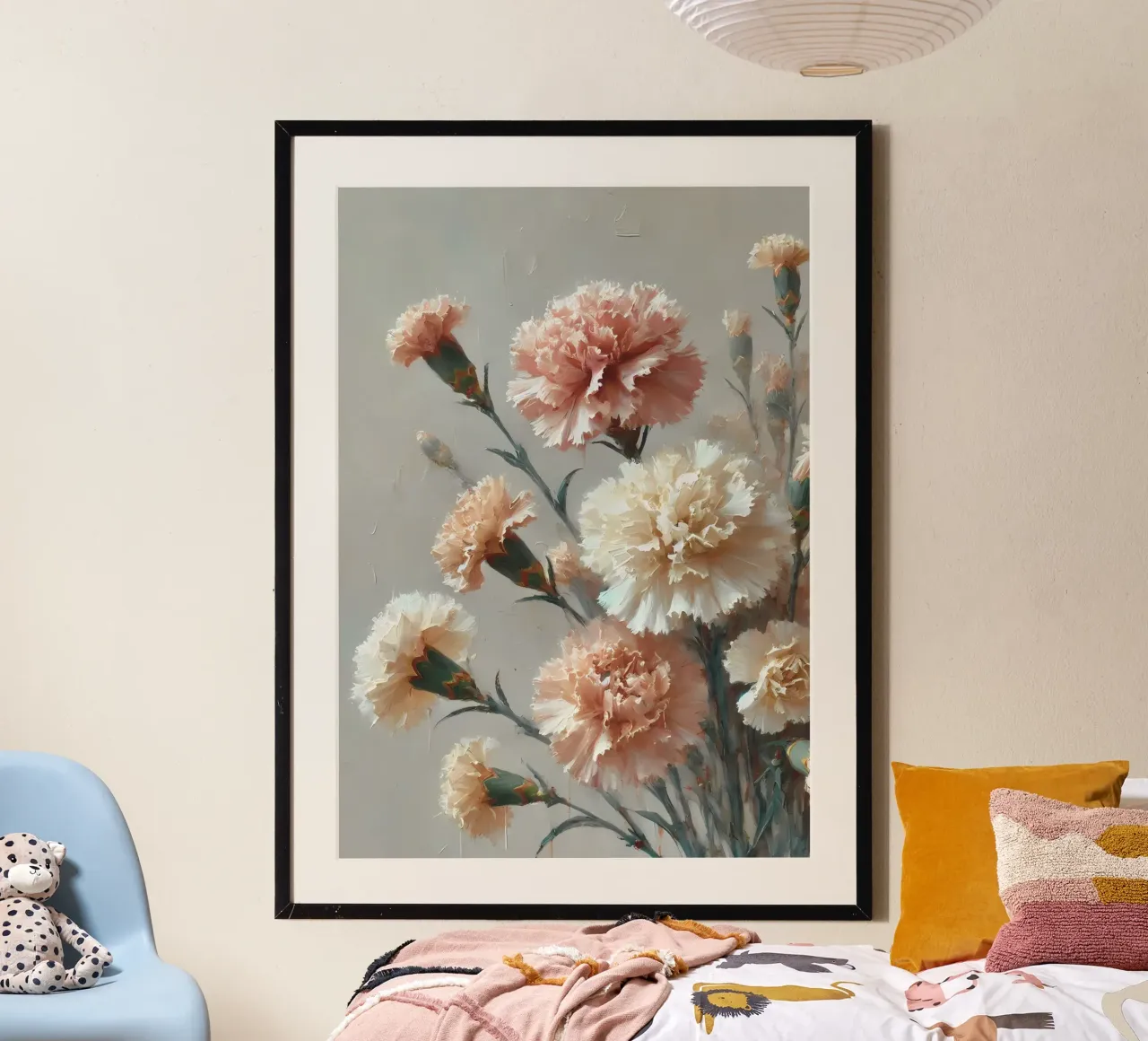 Garofani color crema e arancio - Arte murale floreale elegante poster da VintageBotanics