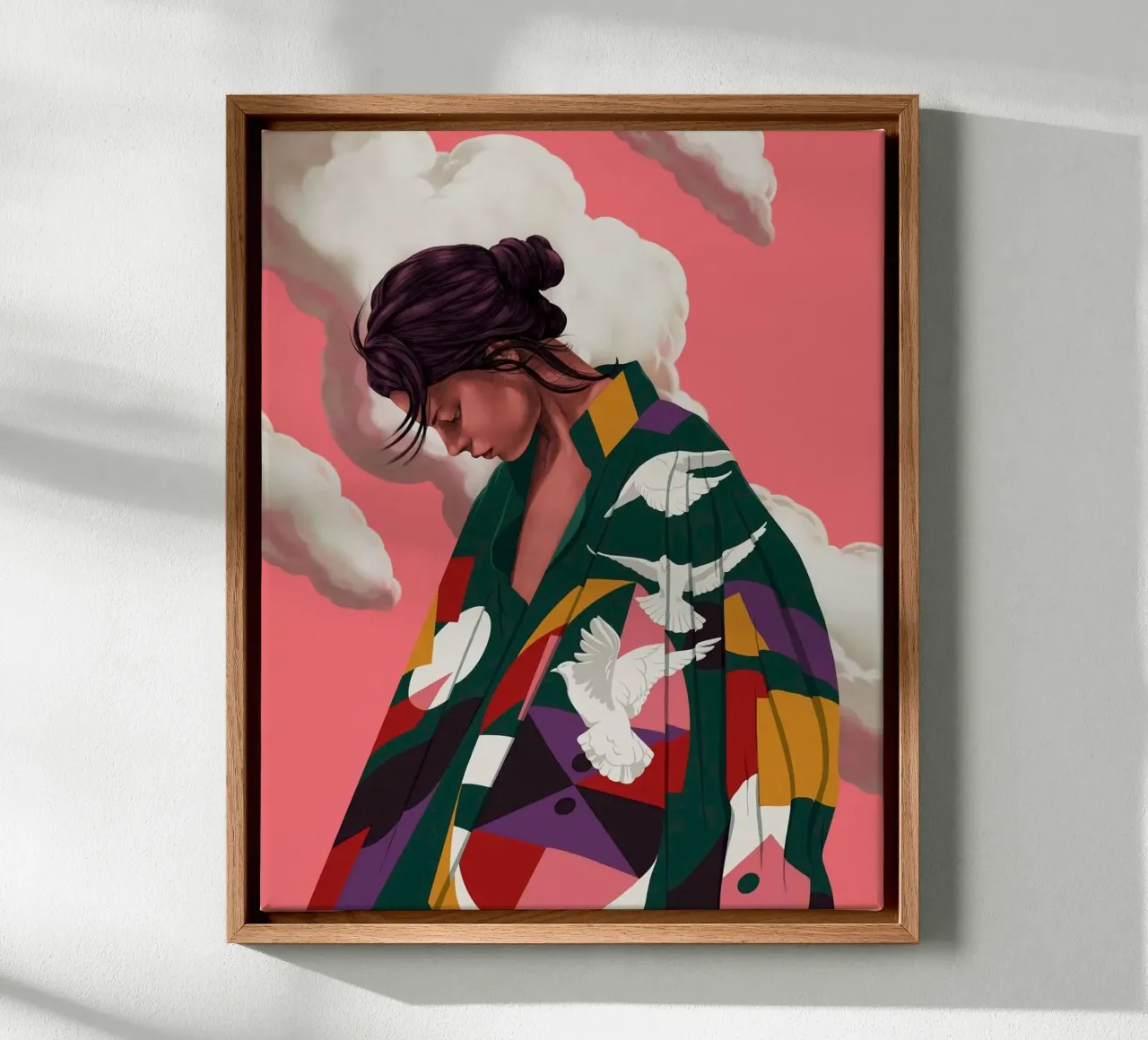 cool girl in shapes color canvas with Floater frame by hamily