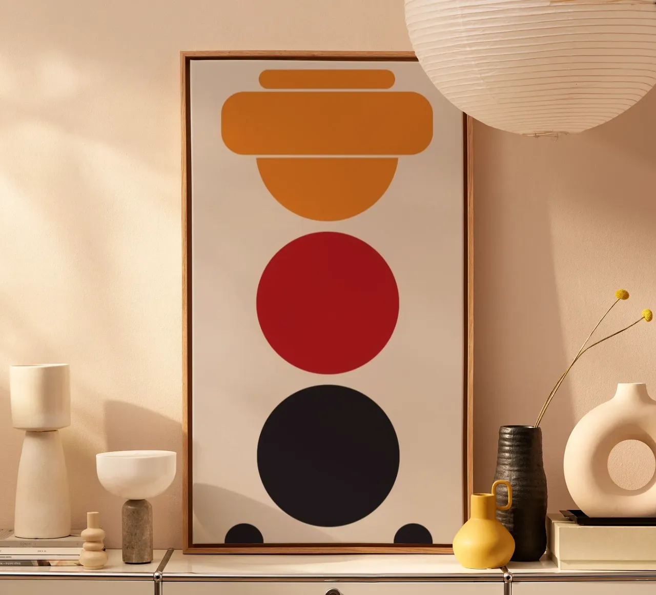 circle red yellow shape canvas with Floater frame by hamily
