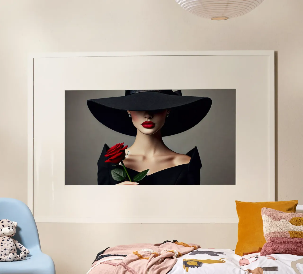 Donna con cappello e rosa rossa poster da BenCoStyle