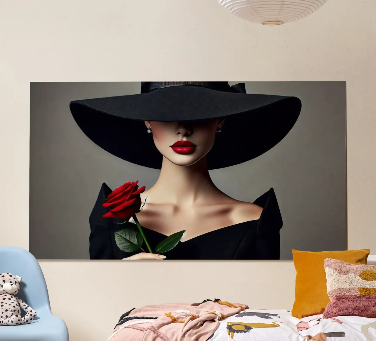 Donna con cappello e rosa rossa poster da BenCoStyle
